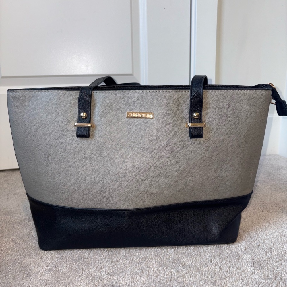 Gray and Black Two-Tone Tote Bag with Structured Design